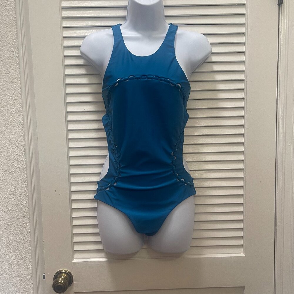 MIKOH Mahina Royal Blue Designer Cutout One Piece Swimsuit Size L - Picture 3 of 10
